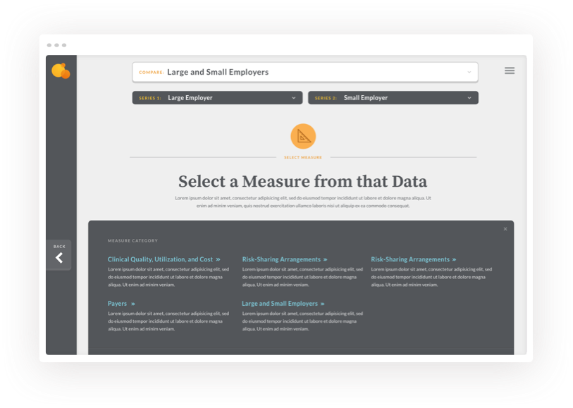 IHA web page screenshot &mdash; Compare employer sizes filtering
