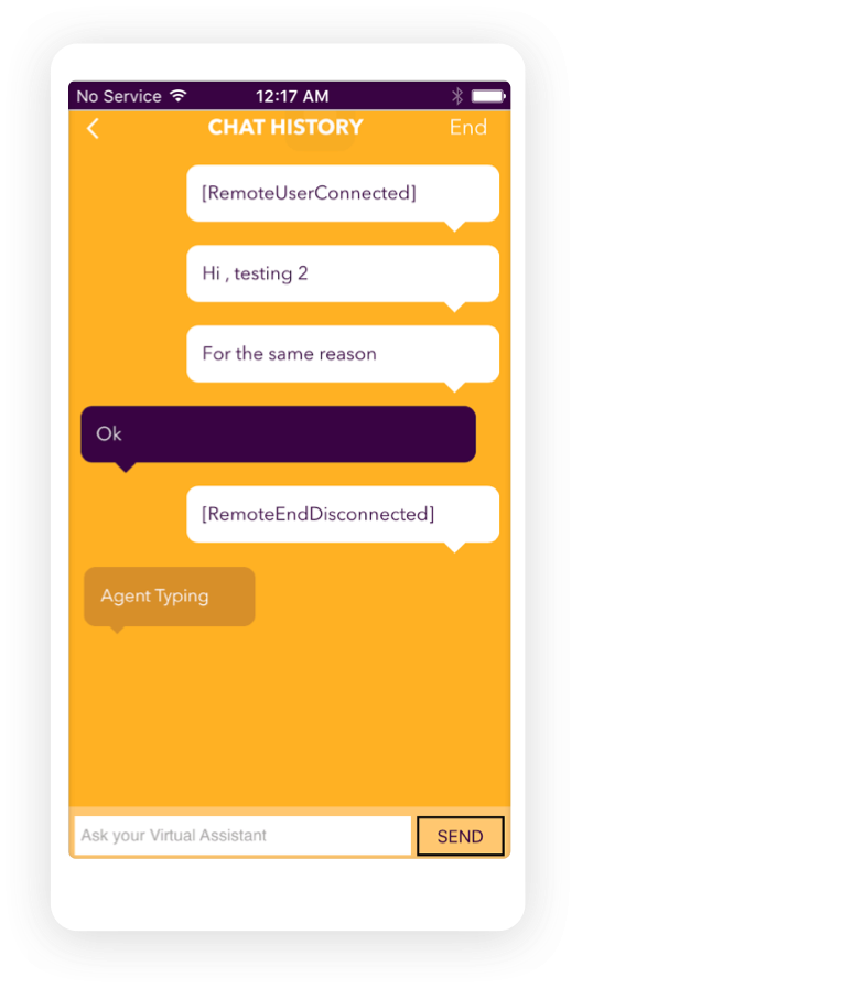 Kaisto app screenshot &mdash; Virtual Assistant Chat History